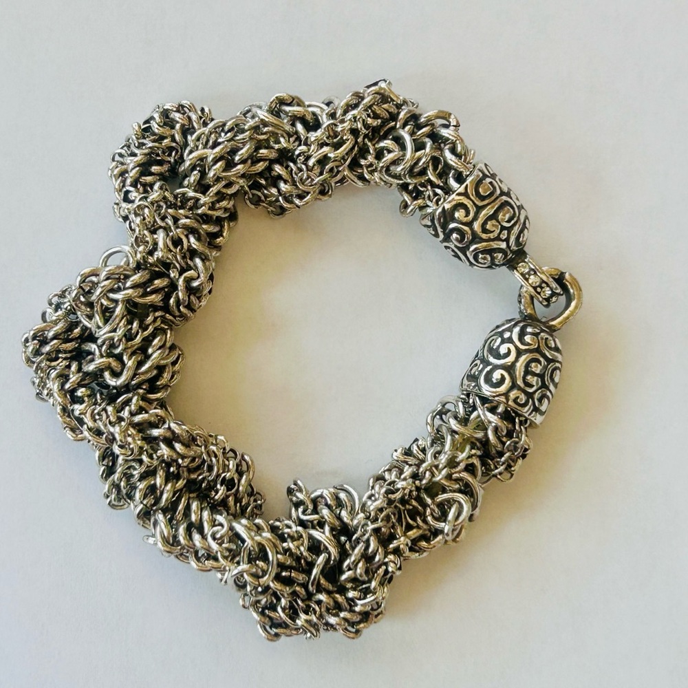 Brighton Chef Jazz Silver Tone Stretch Bracelet Textured Statement